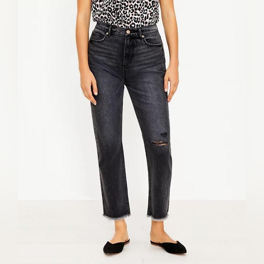 LOFT | Straight Crop High Rise Black Jeans - Size 10T